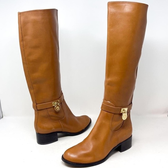 Michael Kors Genuine Leather Hamilton Riding Brown Leather Knee-High Boots - Picture 3 of 12